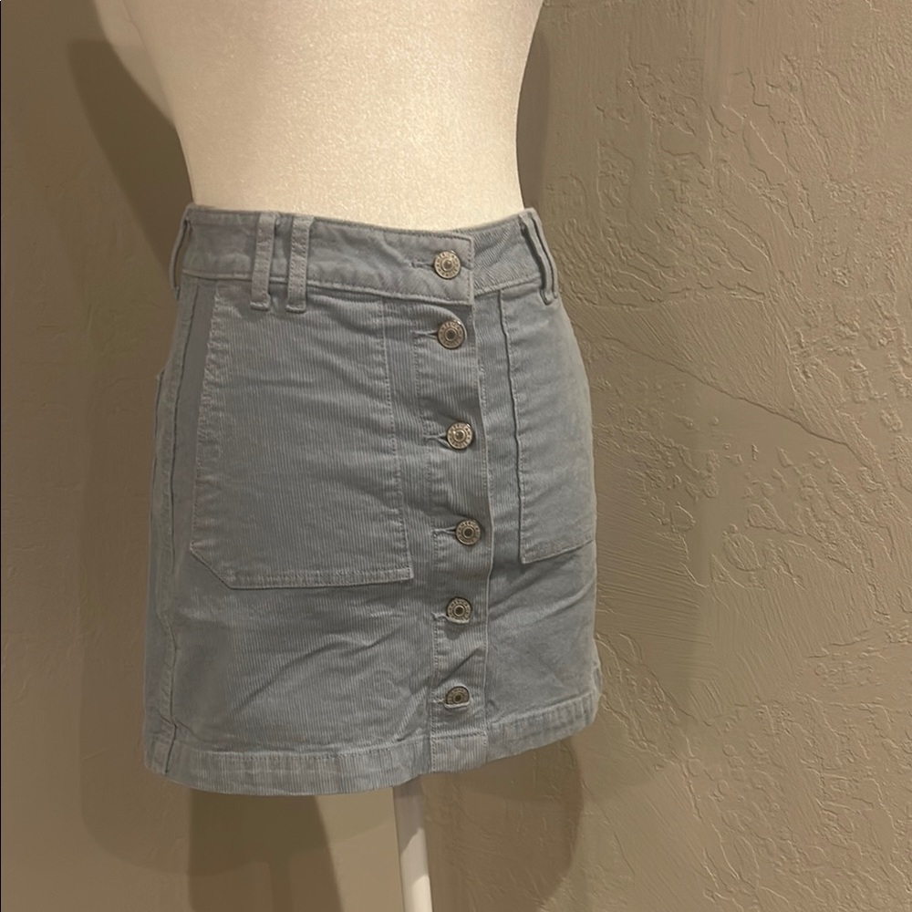 Button-Front Corduroy Mini Skirt in Gray